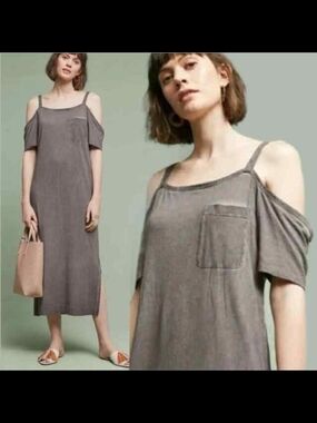 ​Cloth & Stone Anthropologie Cold Shoulder Maxi Dress Grey Modal Cotton M